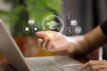 Digital Learning and Graduation Cap Technology Concept