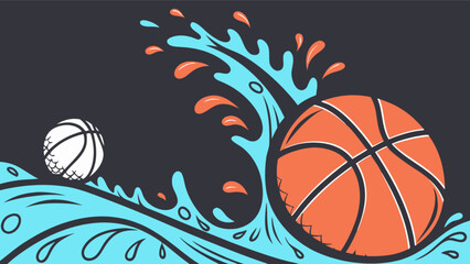 Basketball splash vector graphic design illustration for sports and recreation with water effect 100