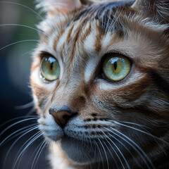 Close-Up of Cat Eyes with Detailed Fur Texture and Vivid Colors