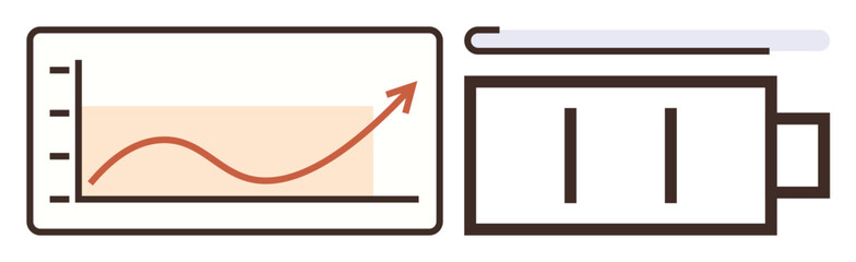 Line graph with upward trend symbolizes progress, paired with a battery to highlight energy, renewal, or power. Ideal for technology, business growth, sustainability, energy, innovation progress