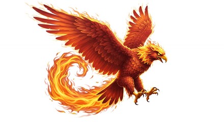 Mythical phoenix in flight with fire