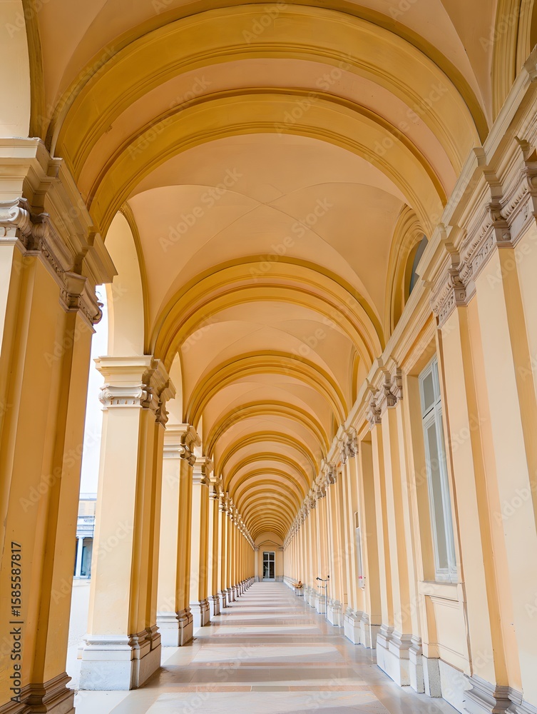 Poster architecture building archway arcade hallway corridor perspective structure design