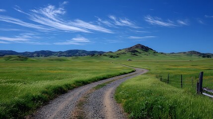 Fototapeta premium Bold Gravel Path Through Green Field Scene Art 