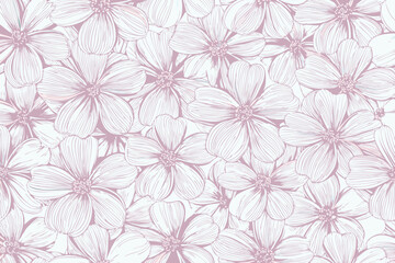 Delicate pink floral pattern with detailed line art petals