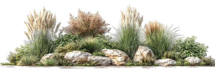 Variety of grasses and plants with rocks
