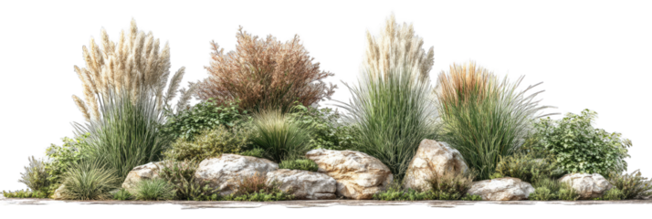 Variety of grasses and plants with rocks