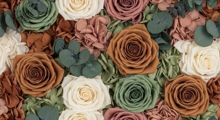 Assortment of Dried Roses and Eucalyptus in Earthy Tones dried flowers floral arrangement