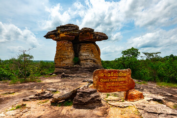Big stone Pillar , scenic view of giant mushroom-shaped rock formation known as Sao Chaliang at Ban Pha Chan, Ubon Ratchathani, Thailand