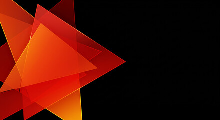 Abstract overlapping translucent triangles in fiery orange and red hues on black background