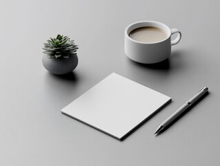 Minimalist Office Still Life Composition with Stationery and Refreshment