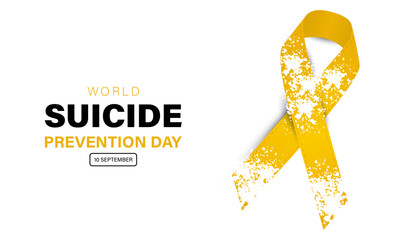 Minimal suicide prevention poster with yellow awareness ribbon, grunge texture, clean layout. Mental health support concept for World Suicide Prevention Day on 10 September.