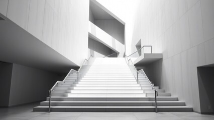Fototapeta premium Grand white staircase with modern architecture interior