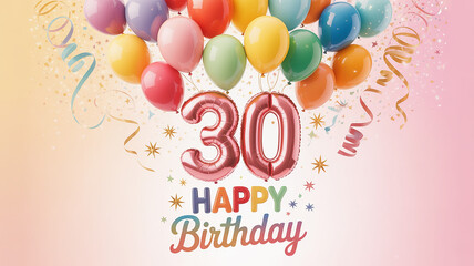 30th Birthday Celebration with Colorful Balloons and Happy Greeting