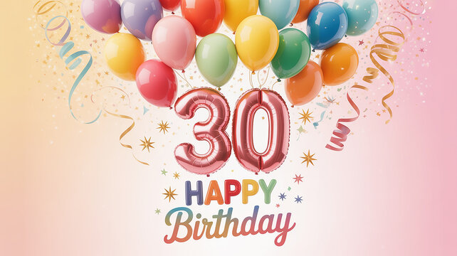 30th Birthday Celebration with Colorful Balloons and Happy Greeting
