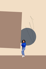 Banner zine image 3d vertical collage of happy businessman businesswoman stand chart development...