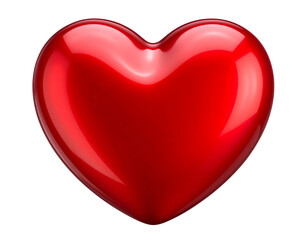Glossy Red Valentine Heart with Soft Glow, isolated on a transparent background.