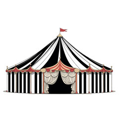 Red and white striped circus tent vector illustration isolated on white for carnival entertainment and fun fair events