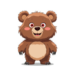 A Cute and Happy Brown Bear Cub Cartoon Character with Rosy Cheeks and Big Red Eyes
