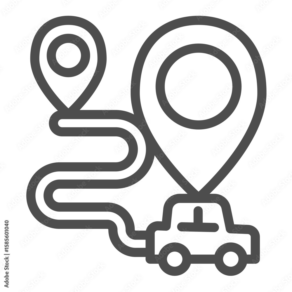 Aufkleber route of car with location map pins line icon, driver license concept. vector graphics. route with s