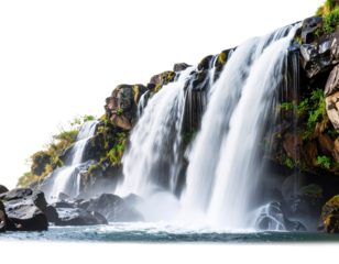 Realistic Waterfall Flow with Cascading Water and Mist, Side View, isolated on white background