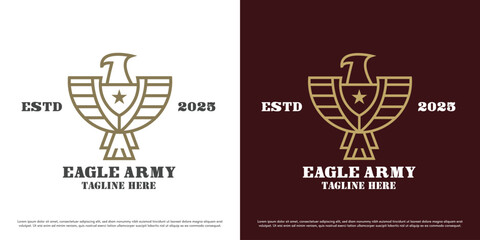 Eagle shield logo design illustration vector. Silhouette of a protection star eagle. Vector icon symbol of a wildlife animal troop.