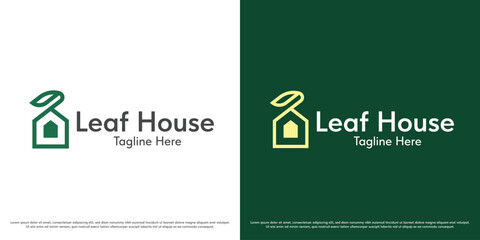 Leaf house logo design illustration vector. Natural building silhouette. Simple abstract vector icon symbol eco environment.