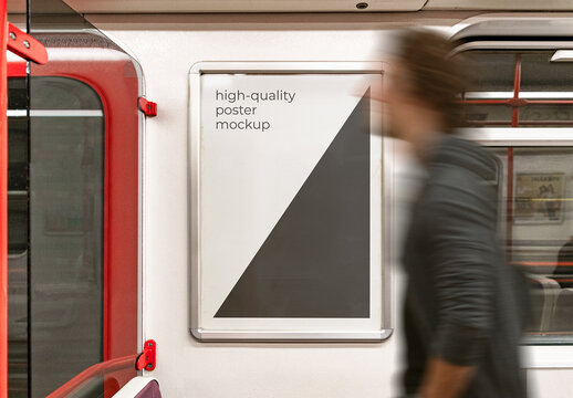 Subway Metro Outdoor Glued Poster Advertising Billboard Mockup Template on Wall