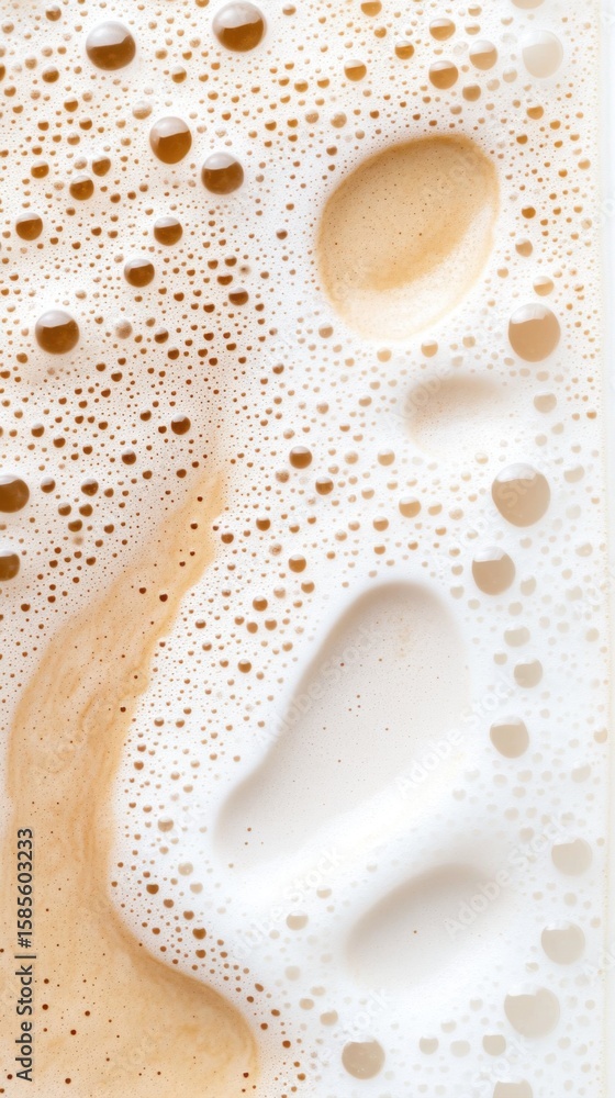 Poster macro close up of creamy foam texture with bubbles and wavy surface foam bubbles creamy texture wavy