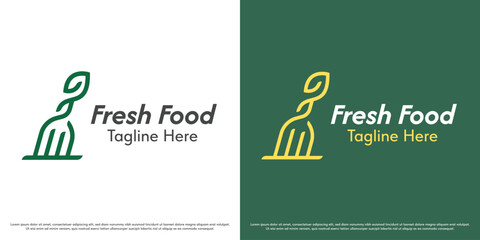 Restaurant food logo design illustration vector. Silhouette of a fork leaf. Simple abstract vector icon symbol with minimal outline.