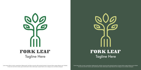 Leaf fork logo design illustration vector. Fresh healthy food silhouette. Simple abstract vector icon symbol for cafe restaurant.