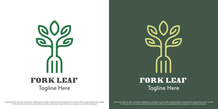 Leaf fork logo design illustration vector. Fresh healthy food silhouette. Simple abstract vector icon symbol for cafe restaurant.