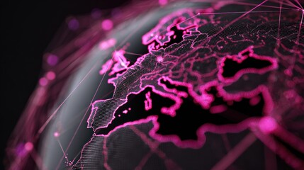 Europe, digital globe, pink lines, network