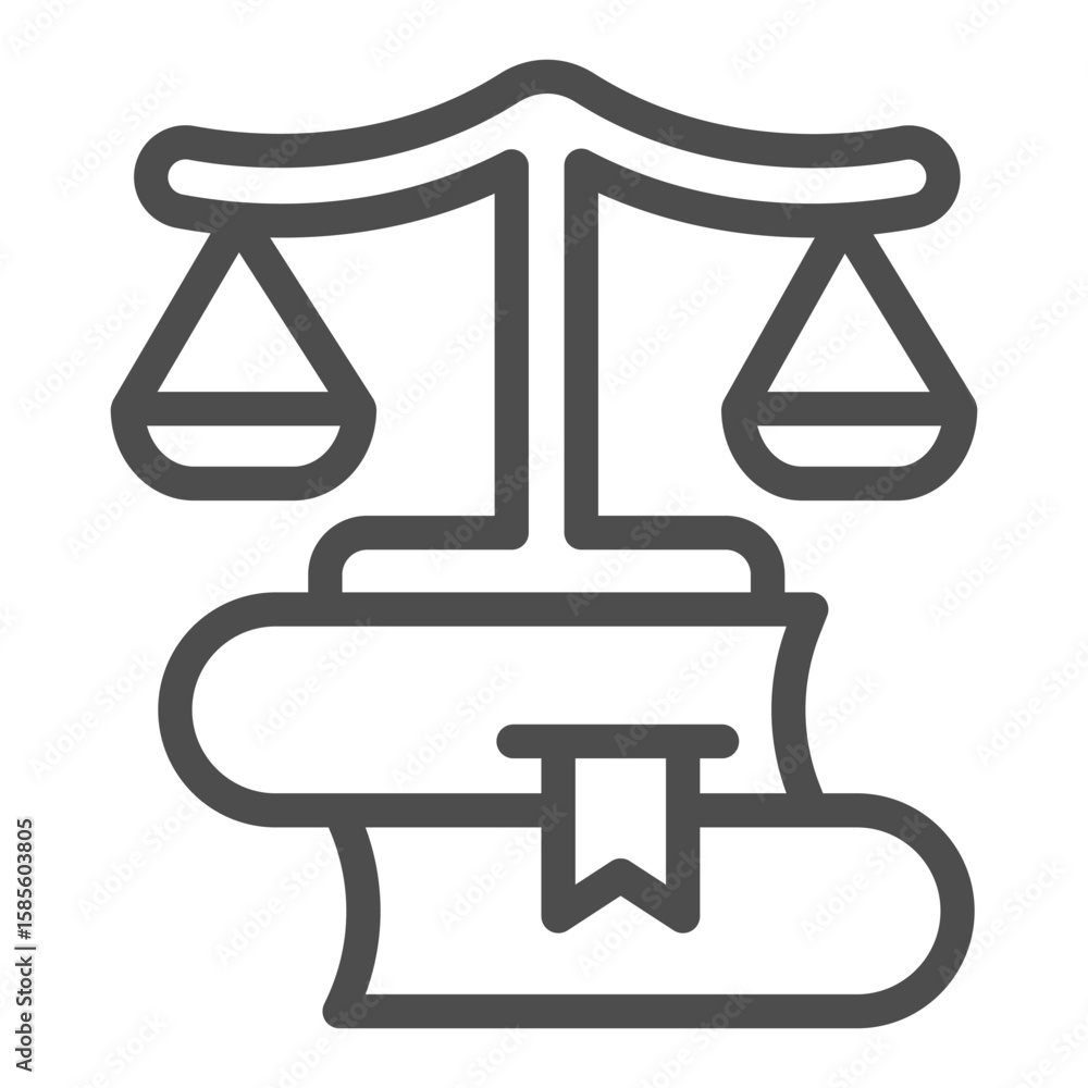 Fototapete scales of justice on books line icon, jurisprudence concept. vector graphics. law books with libra s