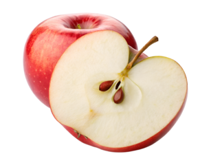 A sliced red apple isolated on transparent background