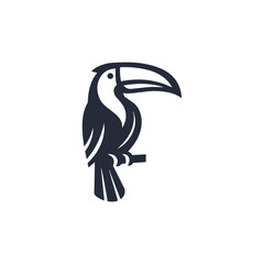 Obraz premium Black hornbill bird silhouette logo on white background, isolated on transparent background, generative ai