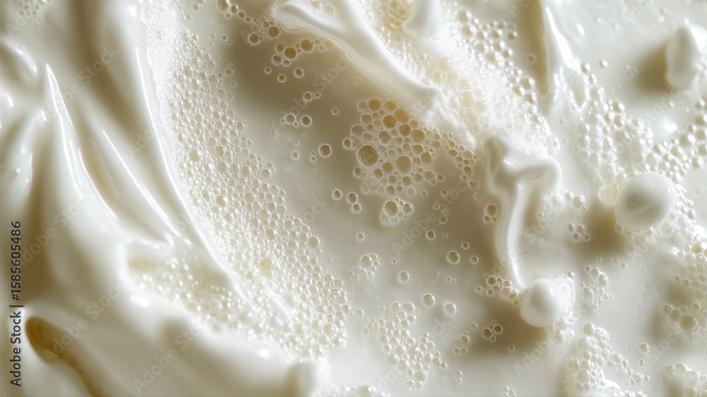 Poster close-up macro texture of whipped cream with bubbles texture macro close-up bubbles whipped cream ai