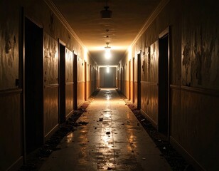 Abandoned hallway, eerie glow
