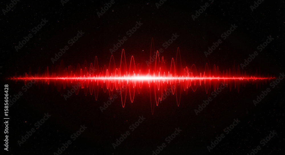 Poster abstract red sound wave pattern on black background