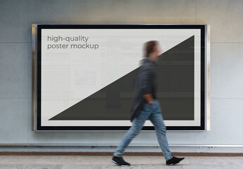 Subway Metro Outdoor Glued Poster Advertising Billboard Mockup Template on Wall