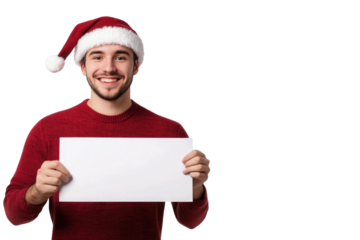 Happy smiling young man presenting and showing your text or product isolated on white background PNG