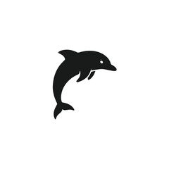 Fototapeta premium Black ocean dolphin silhouette logo on white background, isolated on transparent background, generative ai