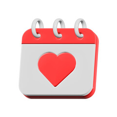 3d heart love calendar icon isolated on transparent background