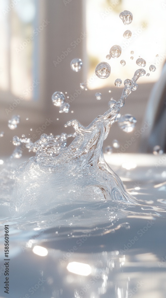 Aufkleber dynamic water splash with droplets on reflective surface water splash droplets dynamic surface drops