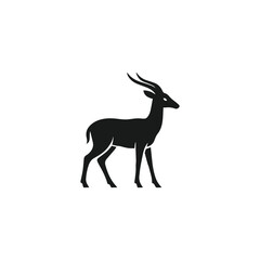 Black side view deer silhouette logo on white background, isolated on transparent background, generative ai