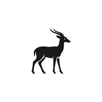 Black side view deer silhouette logo on white background, isolated on transparent background, generative ai