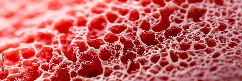 Aufkleber close-up image of a red textured surface with interconnected bubbly or porous patterns resembling fo