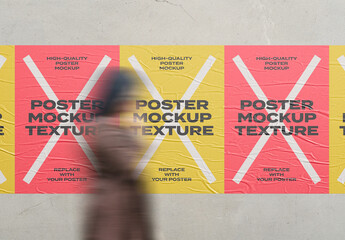 Urban Street Outdoor Glued Poster Advertising Texture Mockup Template on Wall