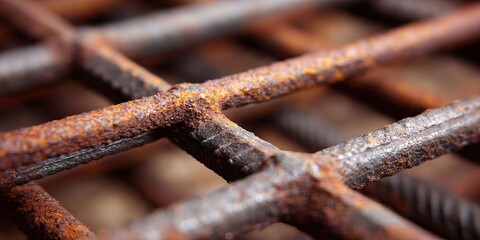 Close-up of rusty metal grid pattern details