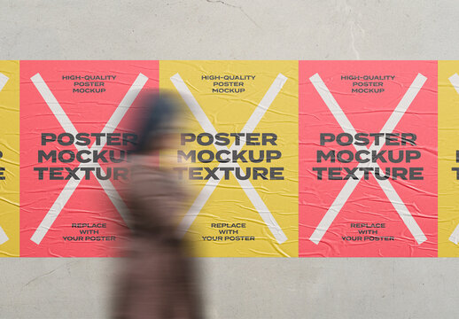 Urban Street Outdoor Glued Poster Advertising Texture Mockup Template on Wall
