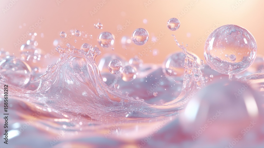 Poster dynamic high-speed clear water splash with droplets on white background water splash clear dynamic